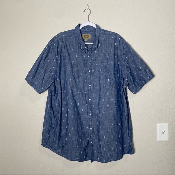 The Foundry Supply Co. Blue Cotton Short Sleeve Embroidered Button Up Men's 2XLT - Picture 13 of 13